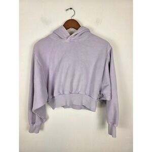 TNA Aritzia Cozy AF Cropped Hoodie Lavender Fleece Pullover Women's Size Small